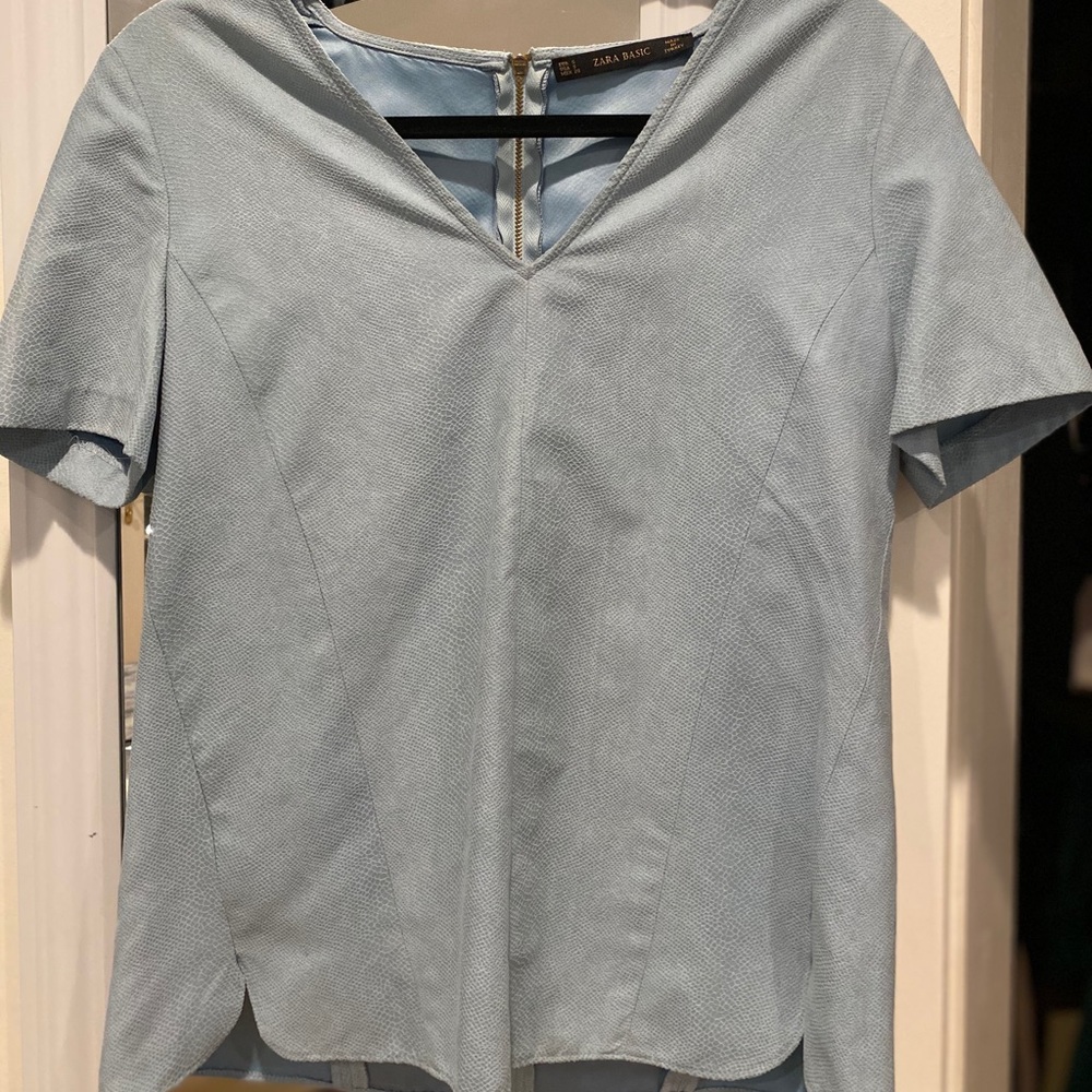 ZARA Blue Faux Suede Textures Top